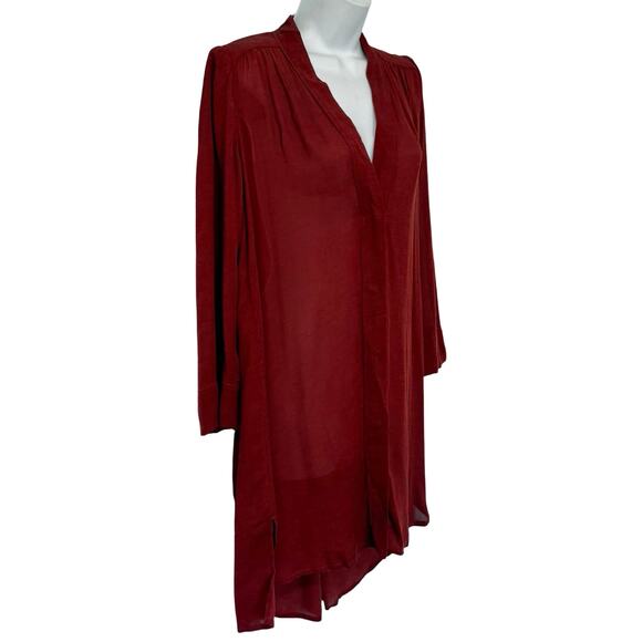 Isabel Marant Maroon Red Burgundy Long Sleeve V-Neck Split Hem Tunic Dress sz M - Picture 10 of 12